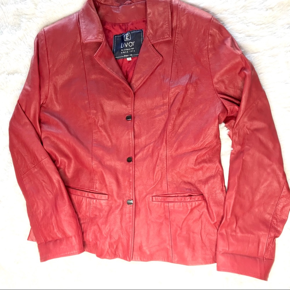 Livar red leather jacket 100% leather Italian made